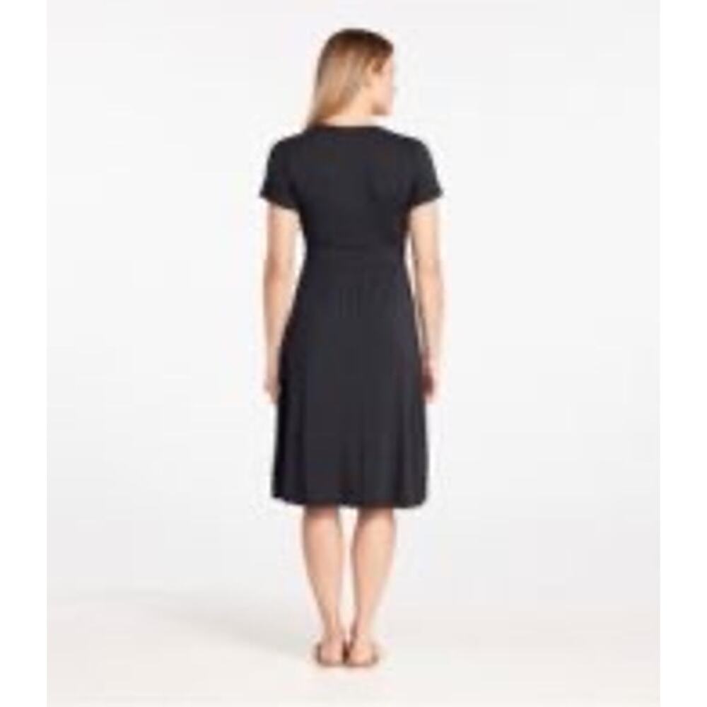 L. L. Bean Summer Knit Dress Faux-Surplice Styling  Empire Waistline Black Sz L - Picture 2 of 9